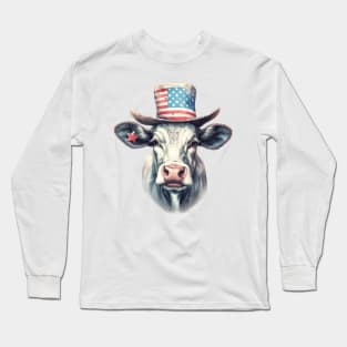 4th of July Cow Portrait Long Sleeve T-Shirt